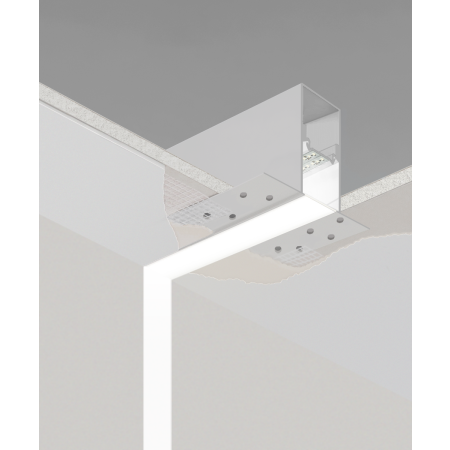 Product rendering of the 12100-20-R-CW recessed linear ceiling-to-wall LED light shown in a white finish with a flush trimless lens.