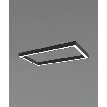 12100-20-RC-P, rectangular shaped suspended pendant light shown with black finish and flush lens