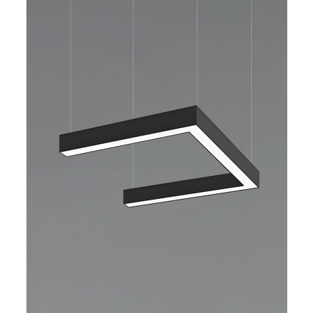 12100-20-U-P, U shaped suspended pendant light shown with black finish and flush lens