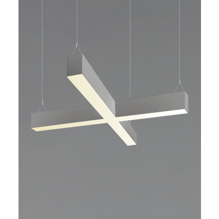 12100-20-X-P-TW x-shaped pendant light shown with a silver finish and tunable white light capabilities.