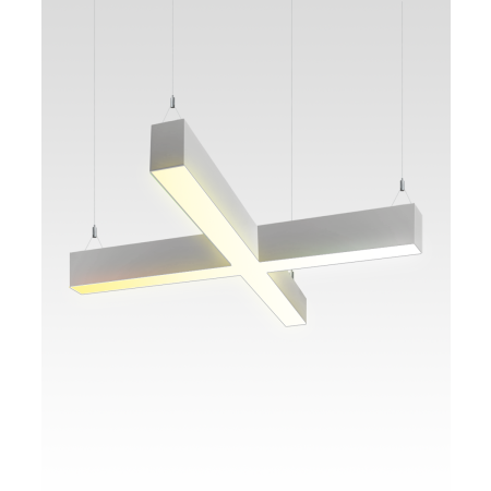 12100-20-X-P-TW x-shaped pendant light shown with a silver finish and tunable white light capabilities.