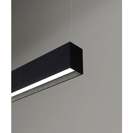 12100-22-P-R linear LED pendant light shown with black finish and regressed lens 