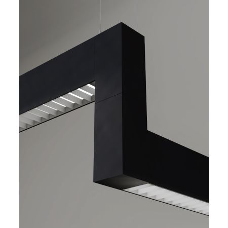 12100-22-P-Z-L 3D suspended linear LED lighting system shown with black finish and louver lens