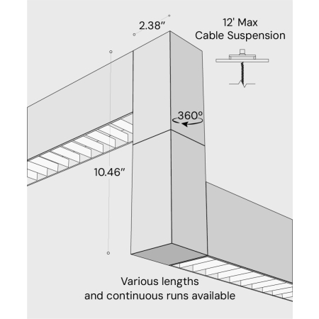 12100-22-P-Z-L 3D suspended linear LED lighting system shown with black finish and louver lens