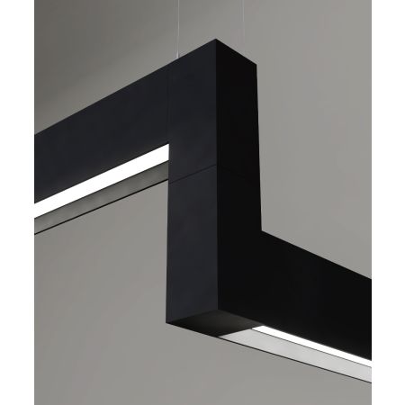 12100-22-P-Z-R 3D suspended linear LED lighting system shown with black finish and regressed lens