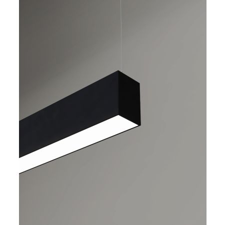 12100-22-P linear LED pendant light shown with black finish and diffuser lens