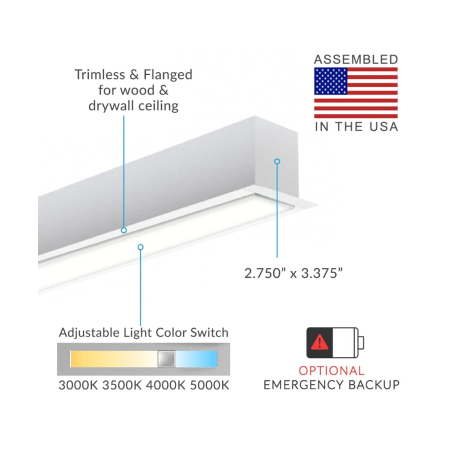 Alcon 12100-23-RTLW, recessed linear ceiling light shown in white finish and with a flush trim-less lens.