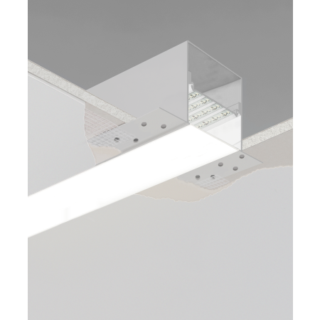 Alcon 12100-40-R, recessed linear ceiling light shown in white finish and with a flush trim-less lens.