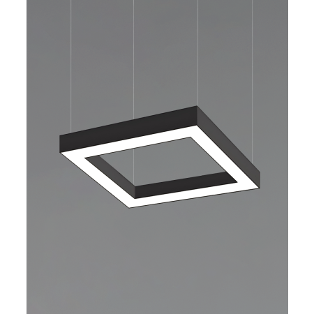 Alcon 12100-40-SQ-P, suspended commercial rectilinear pendant light shown in black finish and a square shape.