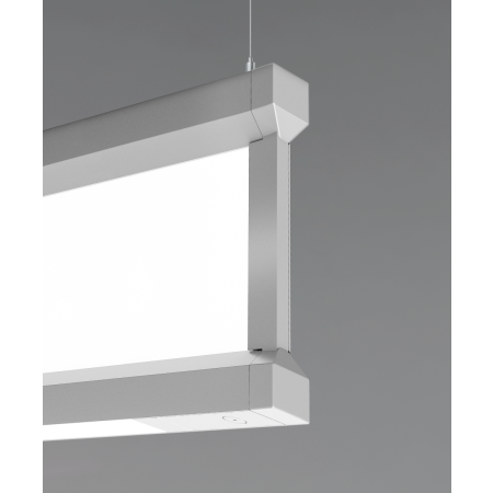 Alcon 12138-p, Thin framed linear pendant light shown in silver finish and with a flushed, center panel lens.