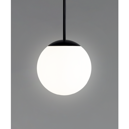 12215 globe pendant light shown in a black finish and with a white, heat-resistant, polyethylene globe