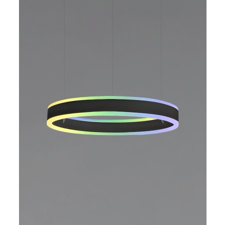 Alcon 12270-1-RGBW-P, suspended commercial pendant light in black finish with direct and indirect lighting.