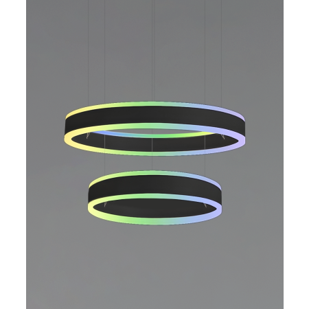 Alcon 12270-2-RGBW-P, suspended commercial 2 tiered ring pendant light shown in black finish.