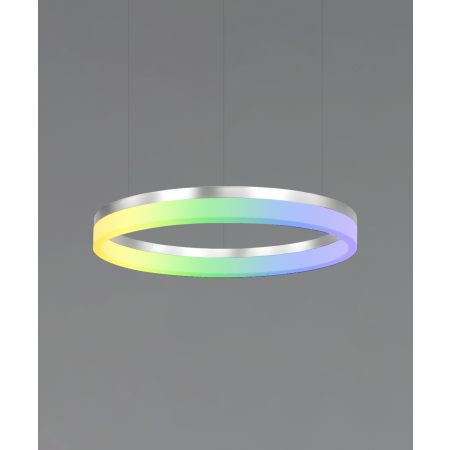 Alcon 12272-1-RGBW-P, suspended commercial 1 tiered ring pendant light shown in silver finish.