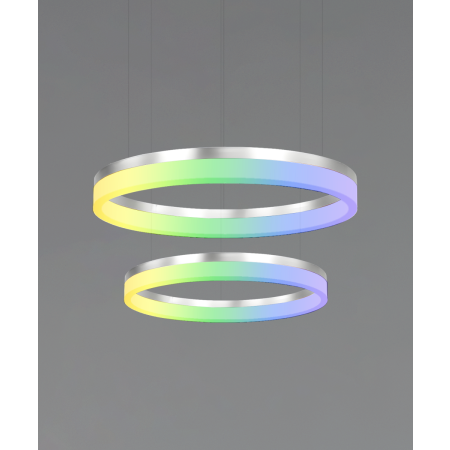 Alcon 12272-2-RGBW-P, suspended commercial 2 tiered ring pendant light shown in silver finish.