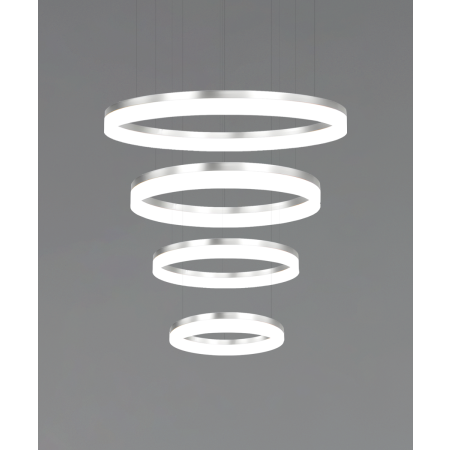 Alcon 12272-4-P, suspended commercial 4 tiered ring pendant light shown in silver finish.