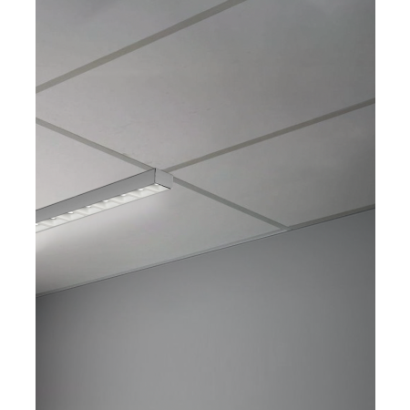 Alcon 14030-10-LVR-S, T-bar attaching surface linear ceiling light shown in silver and with a louvered lens.