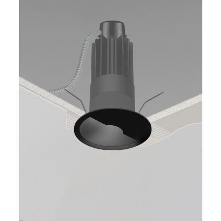 Alcon 14122-R-WW Wall washing recessed round LED can light shown in black finish and with flanged edge.