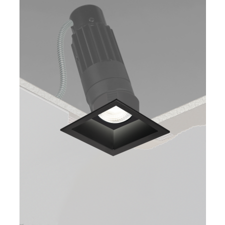 Alcon 14122-S Recessed square LED can light shown in black finish and with flanged edge.