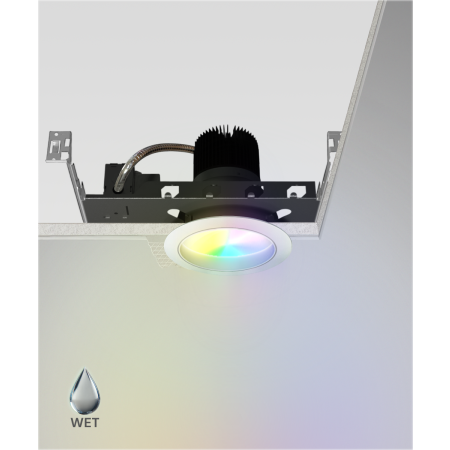 Alcon 14134-6 RGBW Color tunable recessed can light shown in a white finish.