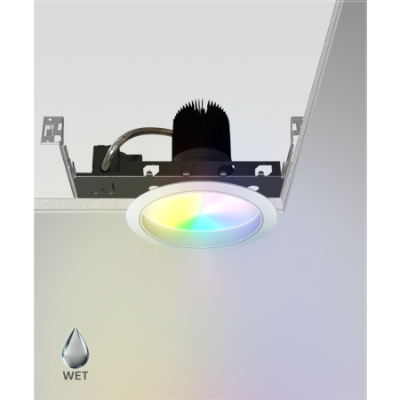 Alcon 14134-8 RGBW Color tunable recessed can light shown in a white finish.