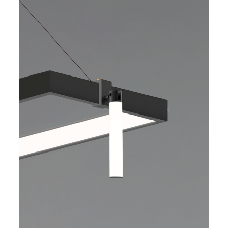 Alcon 15110-P, suspended commercial pendant light shown in black finish and with a flush trim-less lens.