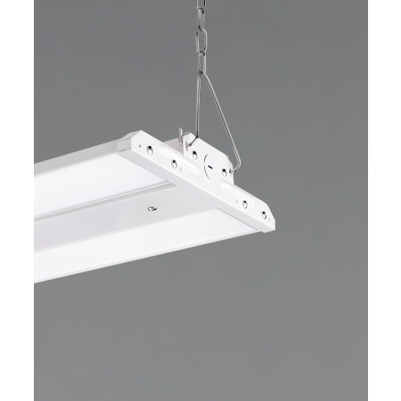 Alcon 15210-P, suspended commercial pendant light shown in white finish and with a flush trim-less lens.