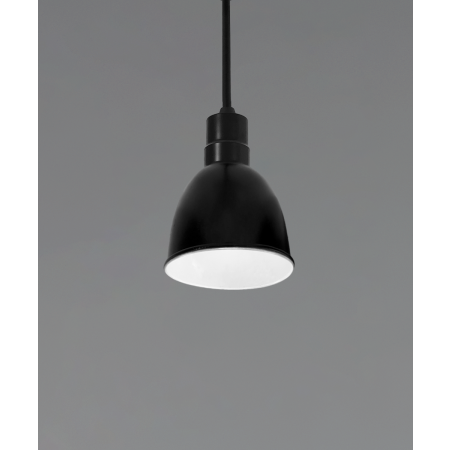 Alcon 15240-8, suspended commercial pendant light shown in black finish and with an open dome housing.