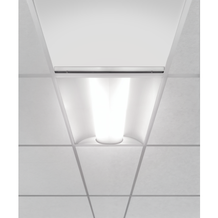 Alcon Lighting Product rendering of the 14150-R recessed center-basket troffer light shown in two-foot by two-foot square size.