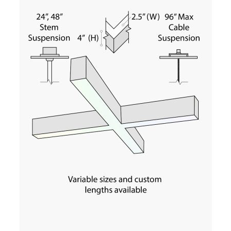 12100-20-X-P-RGBW x-shaped pendant light shown in a white finish and with RGB color changing capabilities.