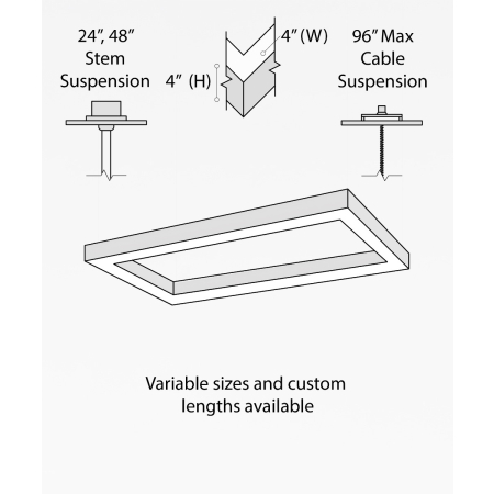 Alcon 12100-40-P-RC rectangular shaped pendant light shown in with black finish and a flushed lens.