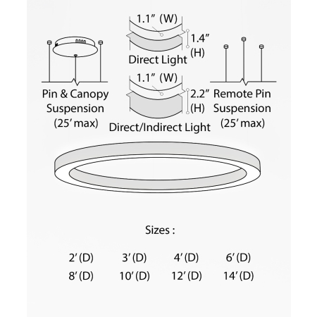 Alcon 12253-DI-P, suspended commercial pendant light shown in black finish and with a flush trim-less lens.