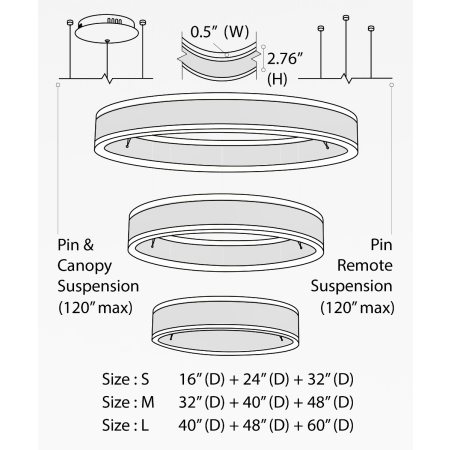 Alcon 12270-3-P, suspended commercial pendant light shown in black finish and with a flush trim-less lens.