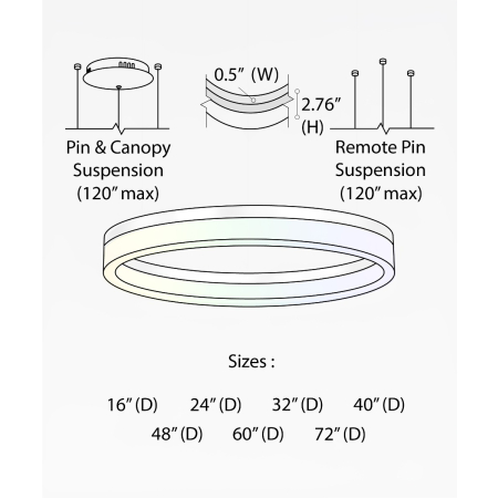 Alcon 12272-1-RGBW-P, suspended commercial 1 tiered ring pendant light shown in silver finish.