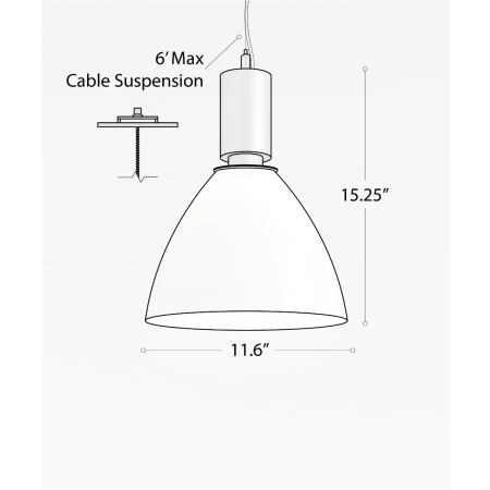 Alcon 15235, suspended commercial pendant light shown in silver finish and with an open bowl-shaped white acrylic lens.