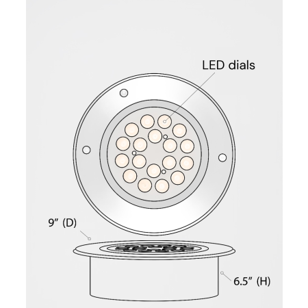 The 14127-9 in-ground well light by Alcon Lighting with a clear, 9-inch shatterproof lens shown with a stainless steel finish