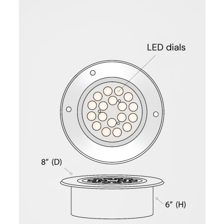 The 14127-8 in-ground well light by Alcon Lighting with a clear, 8-inch shatterproof lens shown with a stainless steel finish