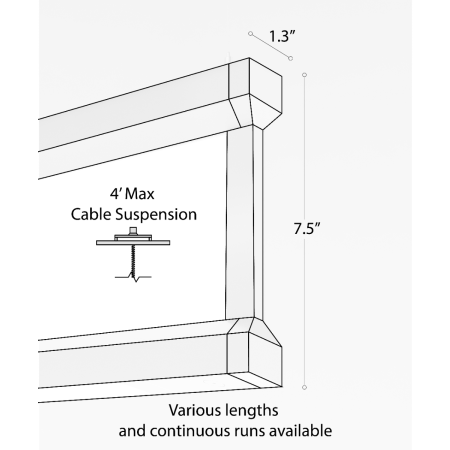 Alcon 12138-p, Thin framed linear pendant light shown in silver finish and with a flushed, center panel lens.