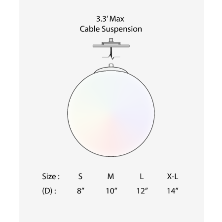 Product rendering of the 12213-RGBW glass globe pendant light, featuring an opal glass globe suspended by a white cable