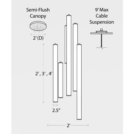 Architectural 6-Light Round Canopy LED Tube Suspension Light