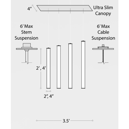 4-Light LED Vertical Tube Suspension Chandelier