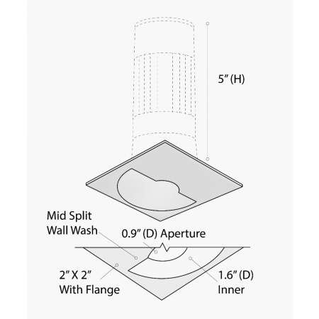 Alcon 14122-S-WW Wall washing recessed square LED can light shown in black finish and with flanged edge.