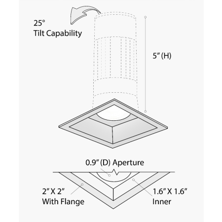 Alcon 14122-S Recessed square LED can light shown in black finish and with flanged edge.