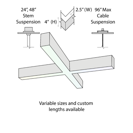 12100-20-X-P-RGBW x-shaped pendant light shown in a white finish and with RGB color changing capabilities.