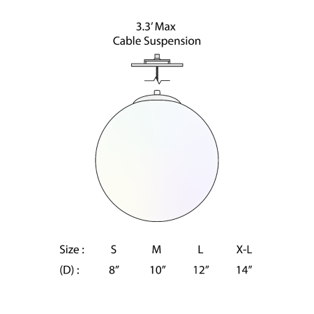 Product rendering of the 12213-RGBW glass globe pendant light, featuring an opal glass globe suspended by a white cable