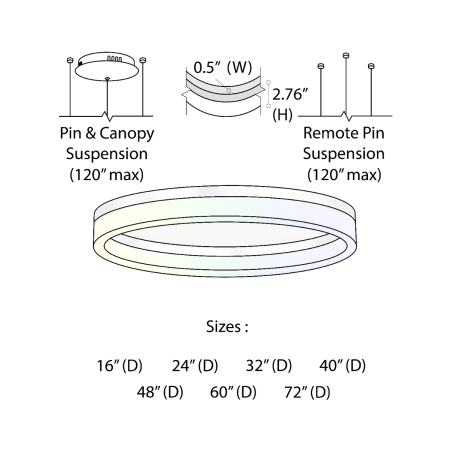 Alcon 12272-1-RGBW-P, suspended commercial 1 tiered ring pendant light shown in silver finish.