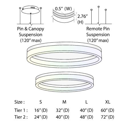 Alcon 12272-2-RGBW-P, suspended commercial 2 tiered ring pendant light shown in silver finish.