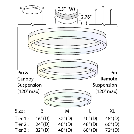 Alcon 12272-3 RGBW Color tunable 3-ring pendant light shown in a silver finish.