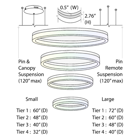 Alcon 12272-4 RGBW Color tunable 4-ring pendant light shown in a silver finish.