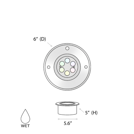 The 14127-6 in-ground well light by Alcon Lighting with a clear, 6-inch shatterproof lens shown with a stainless steel finish